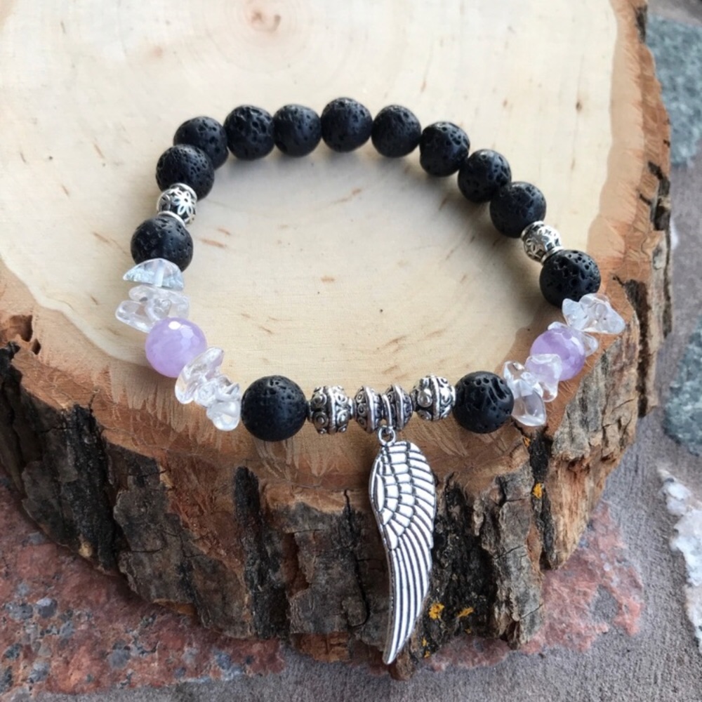 Amethyst angel wing lava rock oil diffuser &quartz